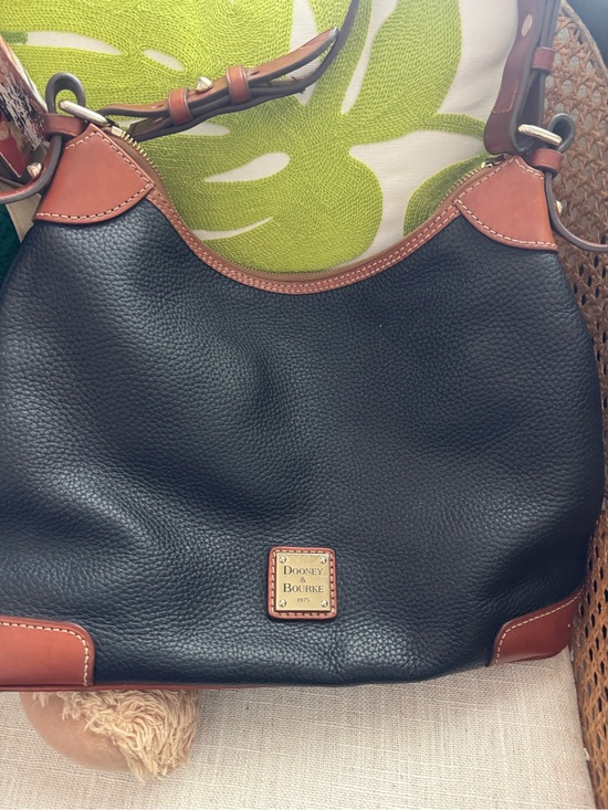 Dooney & Bourke Handbags - Dooney & Bourke Black with Brown Trim Pebbled Leather Hobo